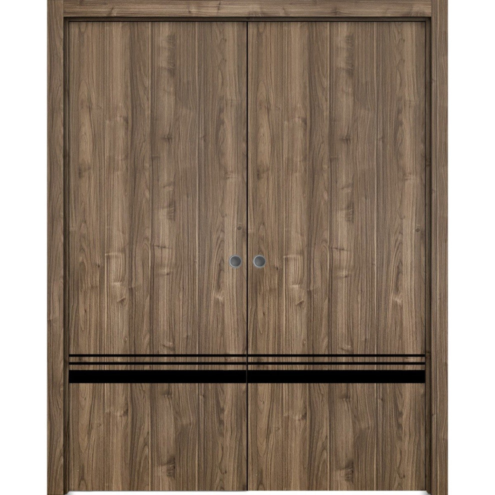 French Double Pocket Doors 64 x 84 | Planum 0012 Walnut with  | Kit Trims Rail
