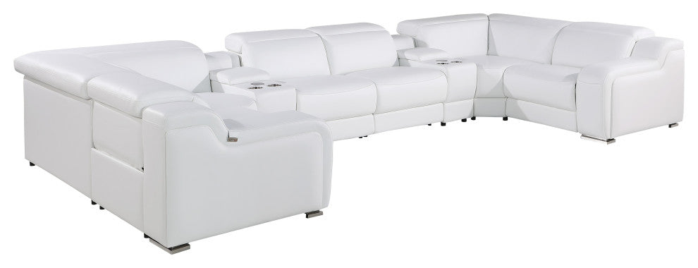 Marco-8-Piece 4-Power Reclining Italian Leather Sectional, White