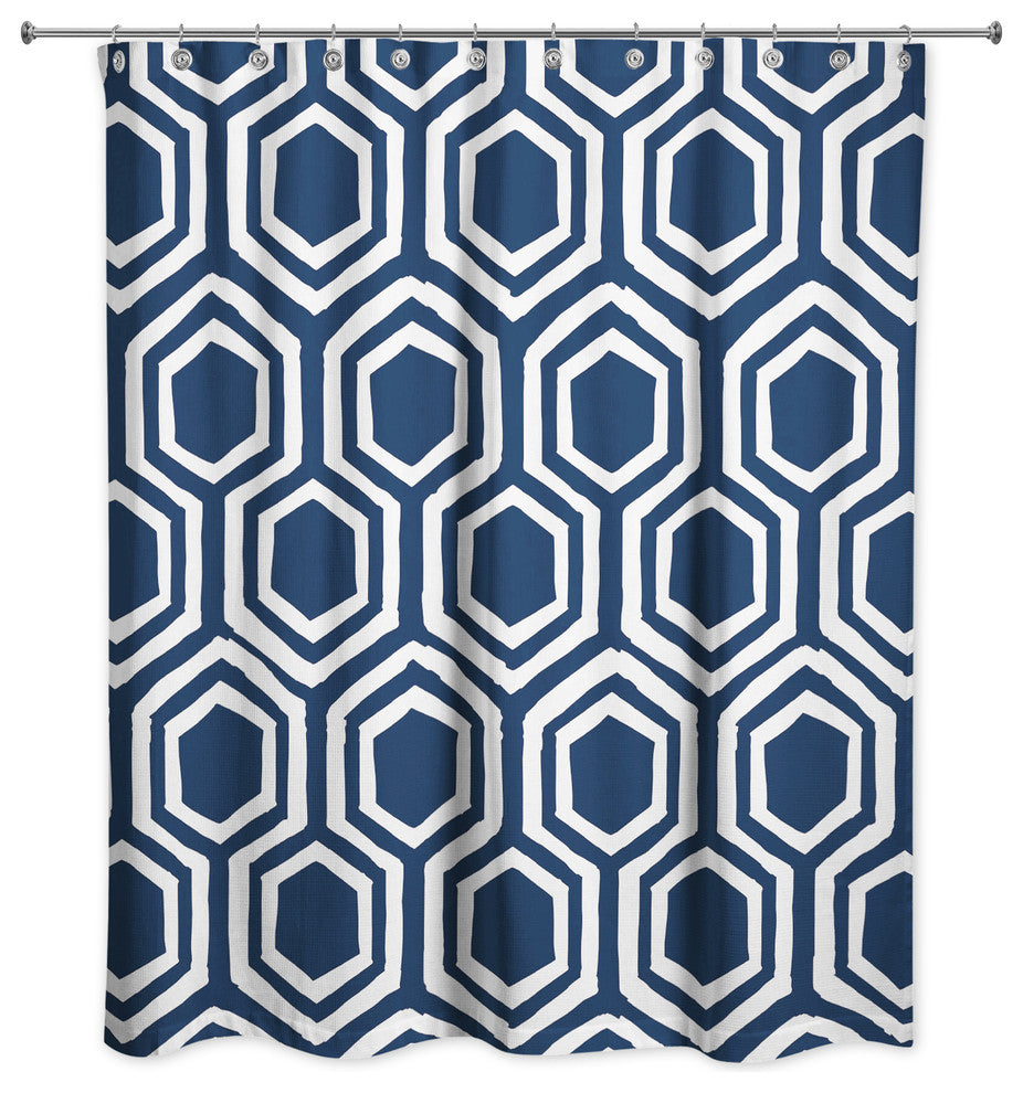 Honeycomb Shower Curtain, Navy and White