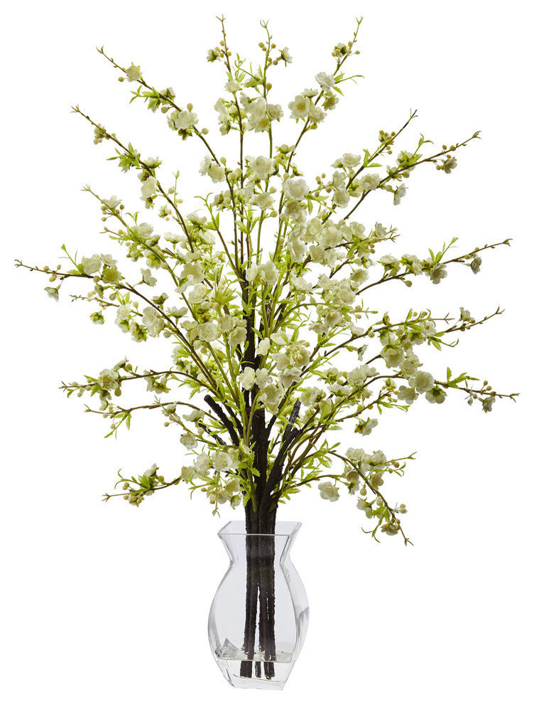 Cherry Blossom, Glass Vase, White