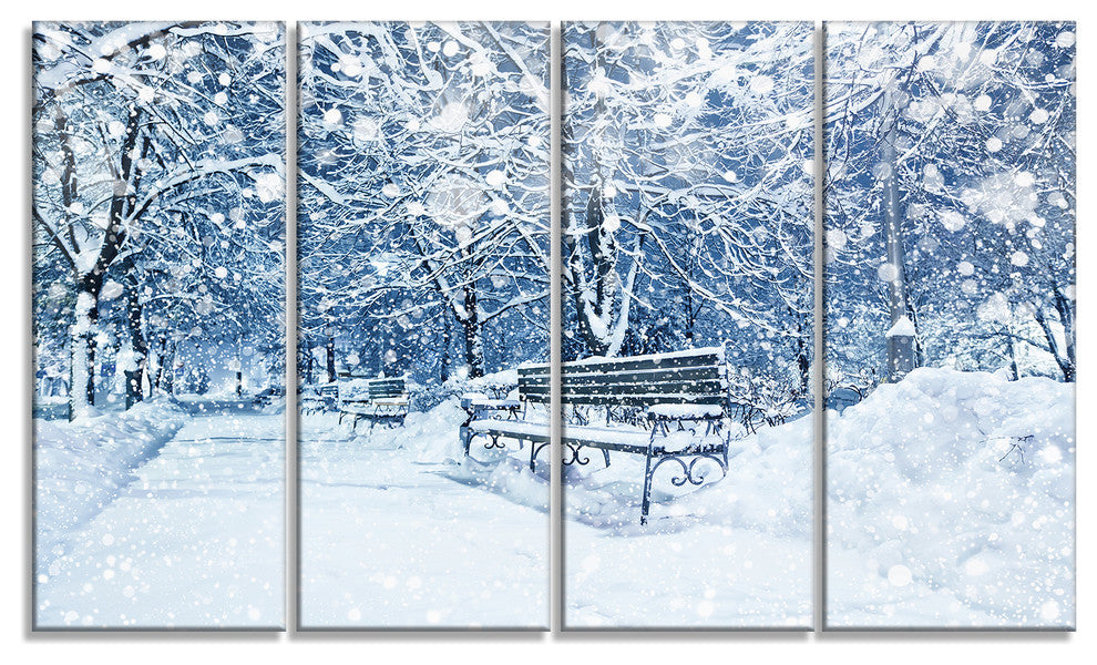 City Covered with Snow, Landscape Canvas Art Print, 48"x28", 4 Panels