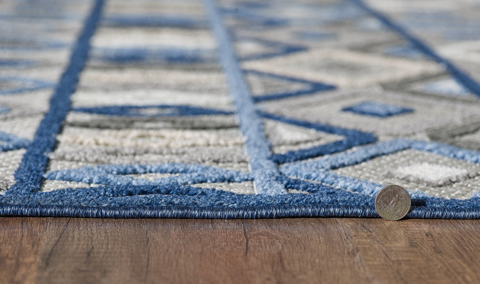 Calla Aztec Indoor/Outdoor Rug, Grey/Blue, 7'10' Round