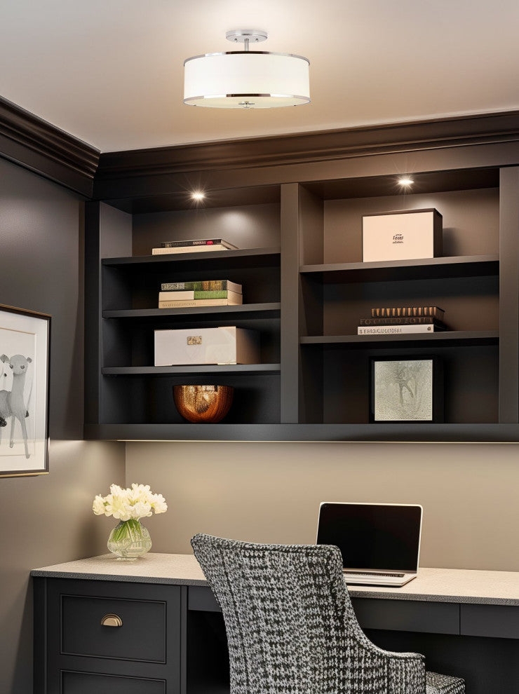 Kira Home Chloe 15" Retro Ceiling Light, White Drum Shade, LED Compatible, Round