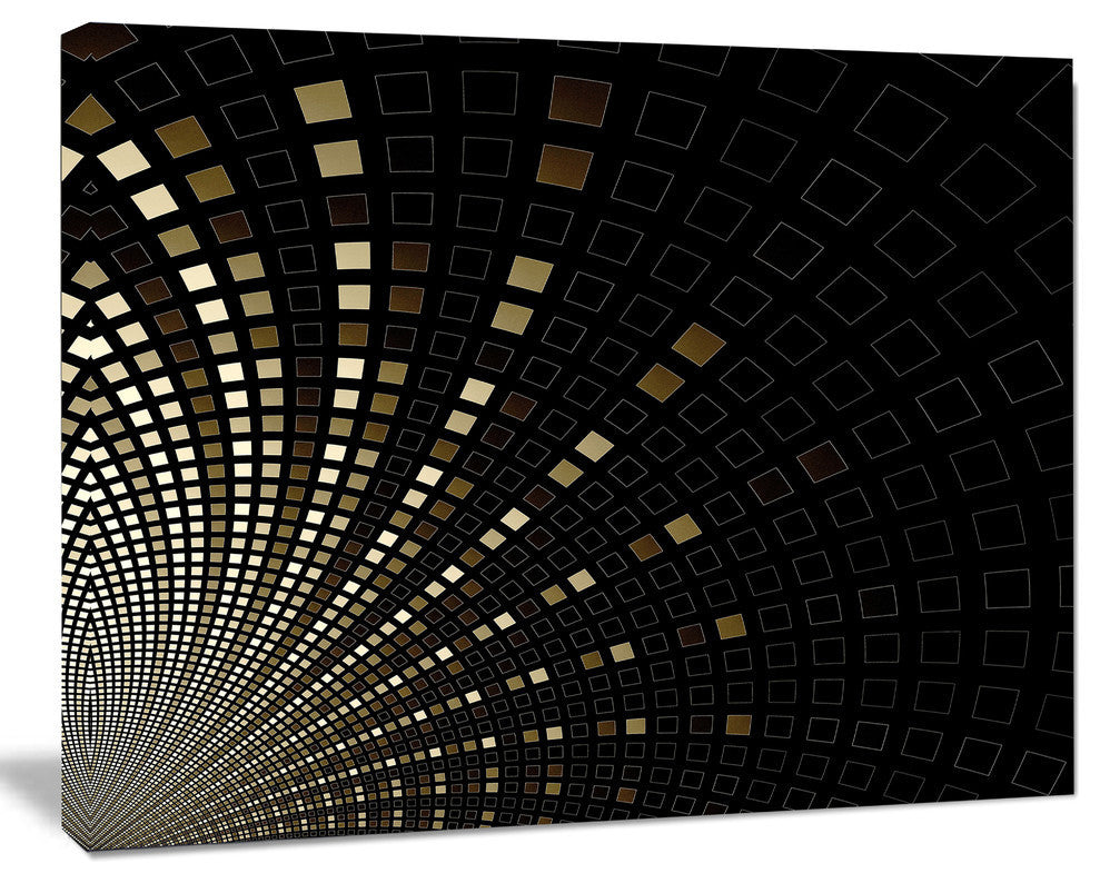 Gold Square Pixel Mosaic on Black, Abstract Art on Canvas, 40x30