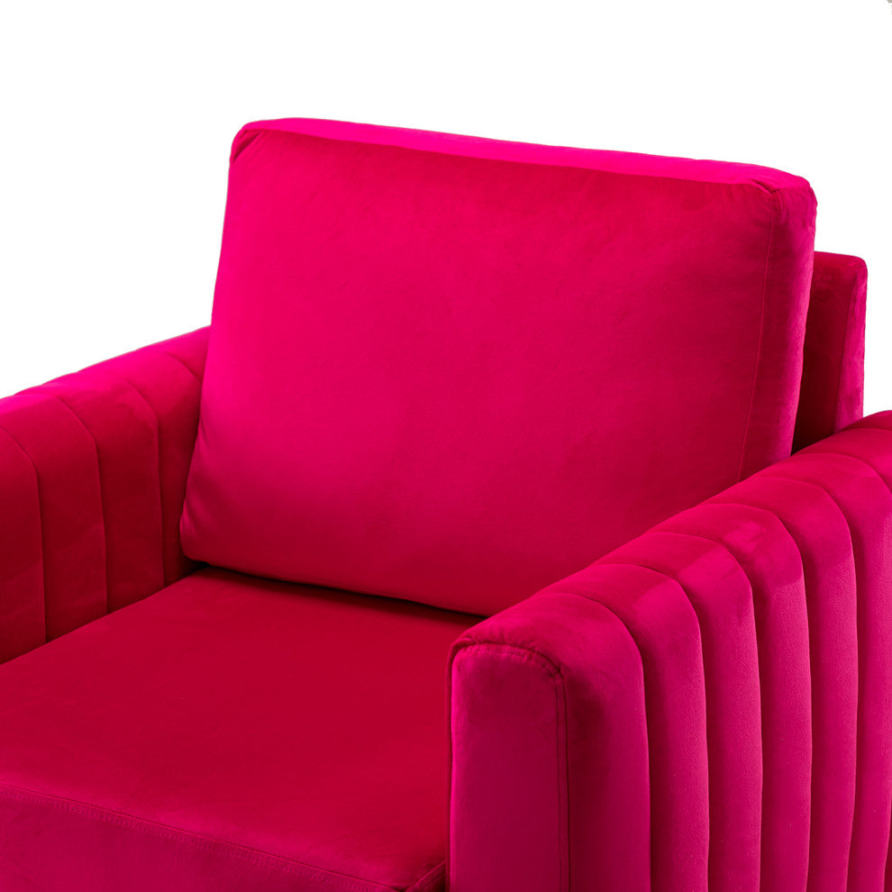 Velvet Comfor Club Chair With Arms&Metal Legs, Fuchsia