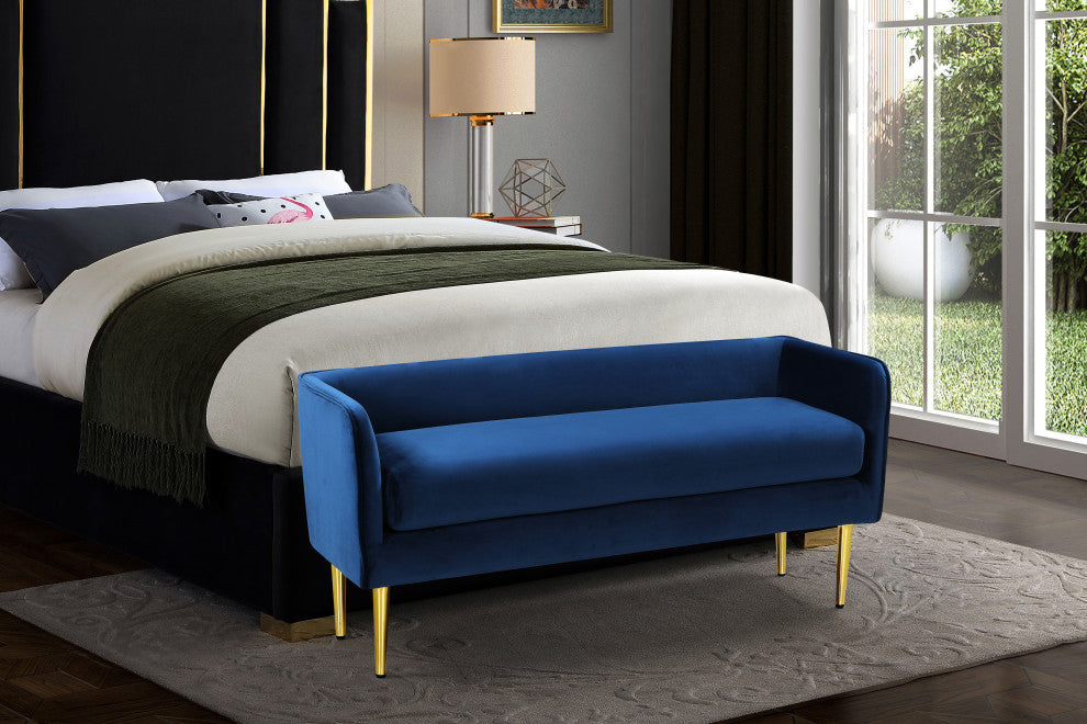 Audrey Velvet Upholstered Bench, Navy