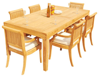7-Piece Outdoor Teak Dining Set: 122" Rectangle Extn Table, 6 Giva Arm Chairs