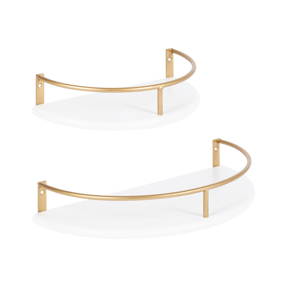 Camryn Semi Circle Shelf Set, White/Gold, 2 Piece