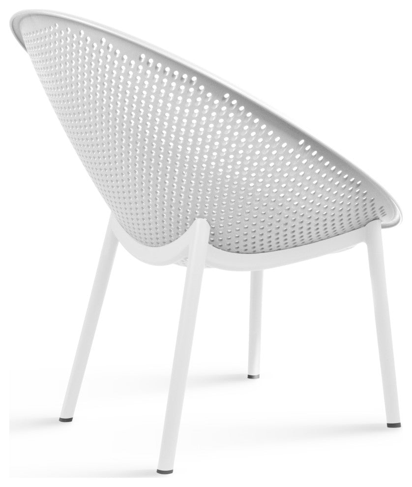 Modern Plastic Lounge Chair Perforated Egg Shaped Seat for Indoor/Outdoor, White