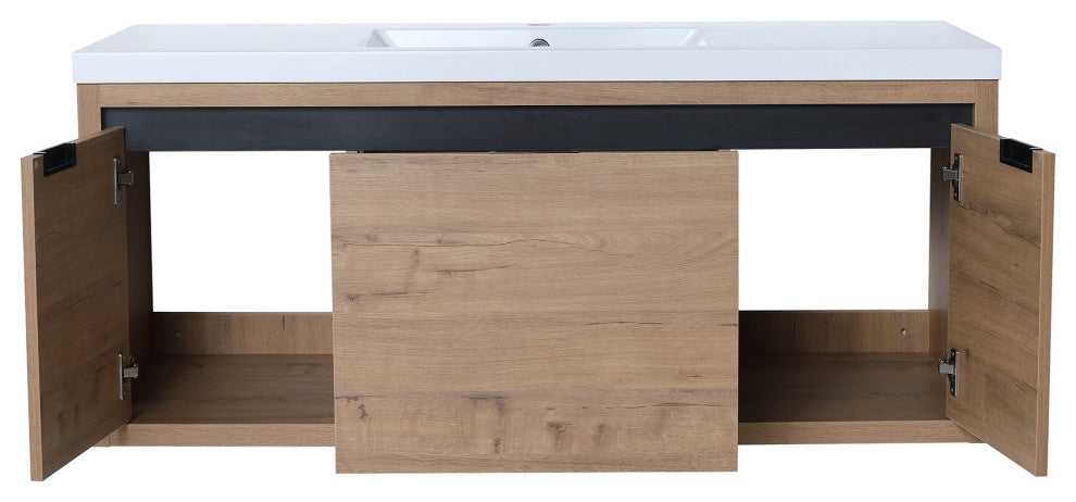 Bathroom Vanity With White Resin Top and Basin, Imitative Oak, 48x18