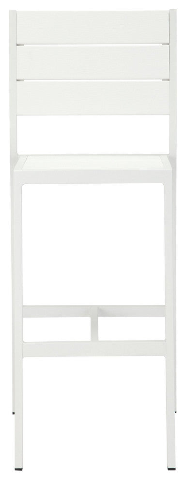 Benzara BM287843 Bar Table Set, White Polyresin Backrests and Seats, Aluminum