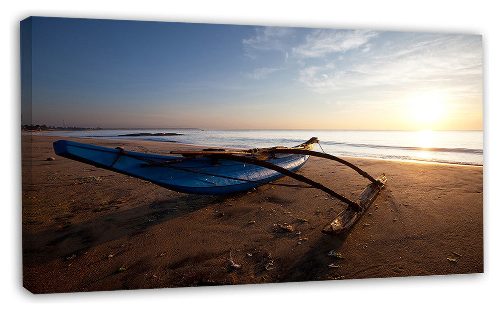 Fishing Boat in Sri Lanka Beach, Large Seashore Canvas Print, 32"x16"