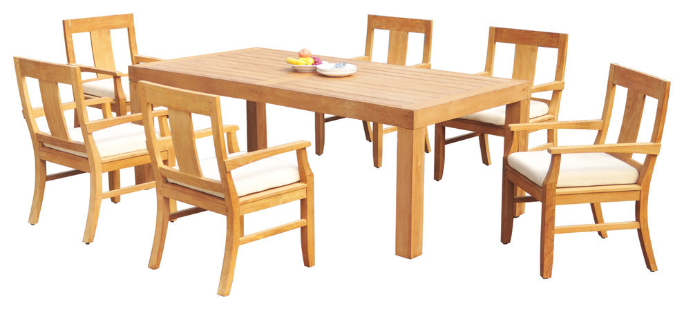 7-Piece Outdoor Teak Dining Set: 86" Rectangle Table & 6 Osbo Arm Chairs