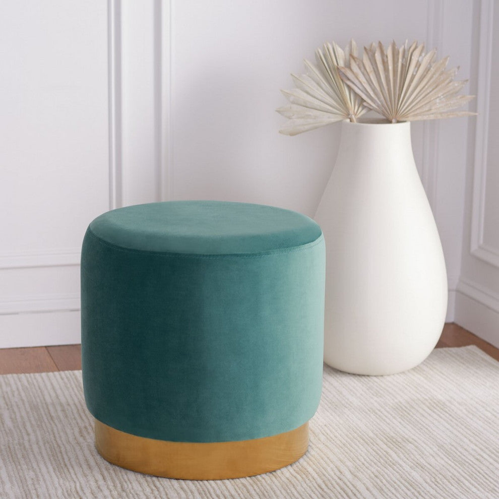 Safavieh Azai Round Ottoman, Seafoam/Gold