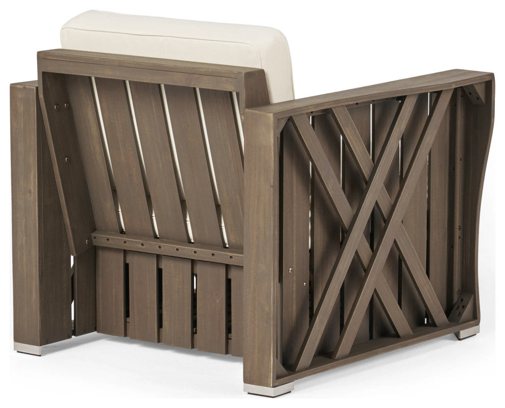 GDF Studio Edward Outdoor Acacia Wood Club Chairs With Cushions, Set of 2, Gray/Cream