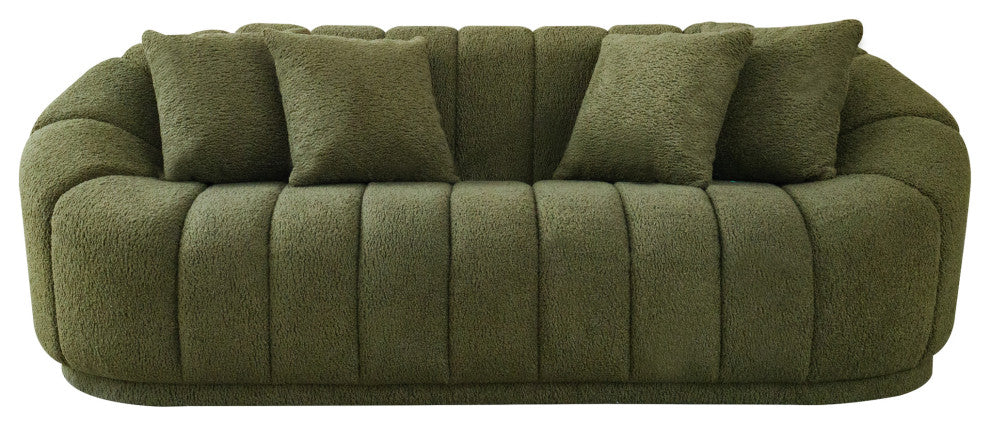 Forrester Mid-Century Modern Japandi Style Tight Back Boucle Couch, Green