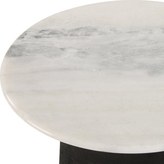 Close-up of marble top on white background, cropped.