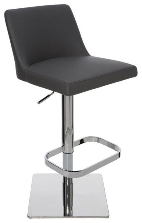 Rome Adjustable Bar Stool, Gray Modern Barstool Gray Naugahyde Leather