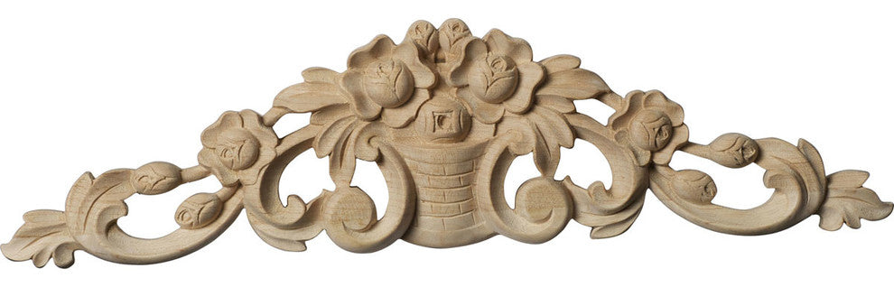 12"W x 3 1/4"H x 5/8"D Small Bradford Flower Basket Center with Scrolls, Alder