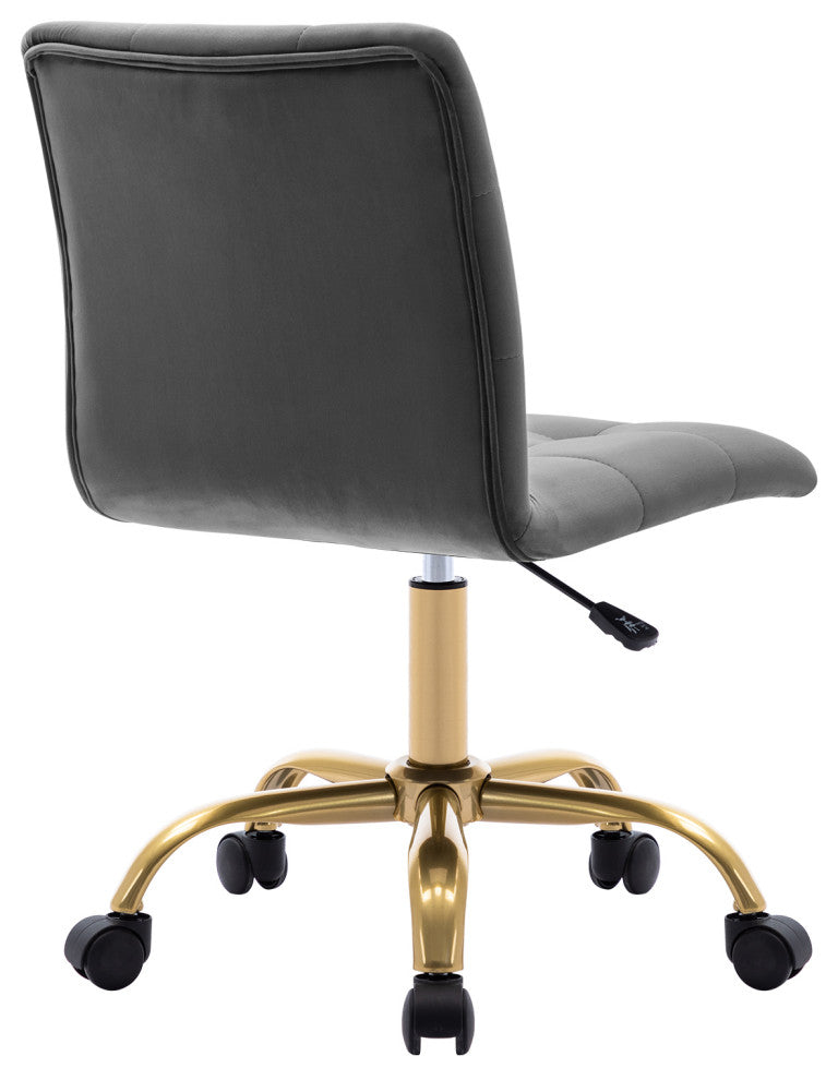 Rhinestone Square Tufted Desk Chair, Grey-Velvet