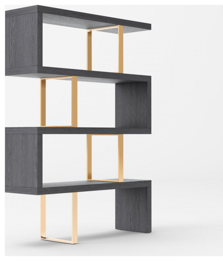 Modrest Maze Elm Gray and Gold Bookcase