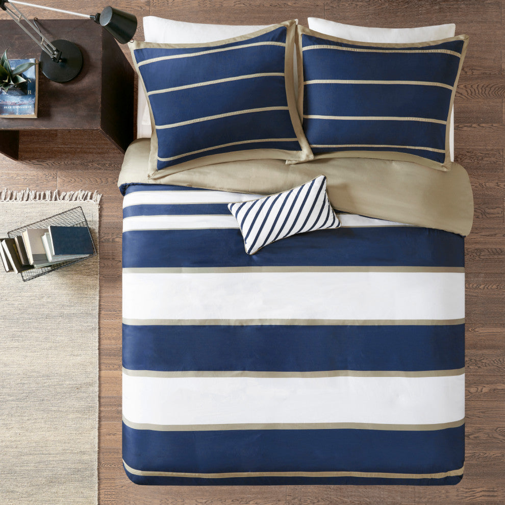 Mi Zone Microfiber Printed Duvet Cover Set, Khaki/Navy, Full/Queen