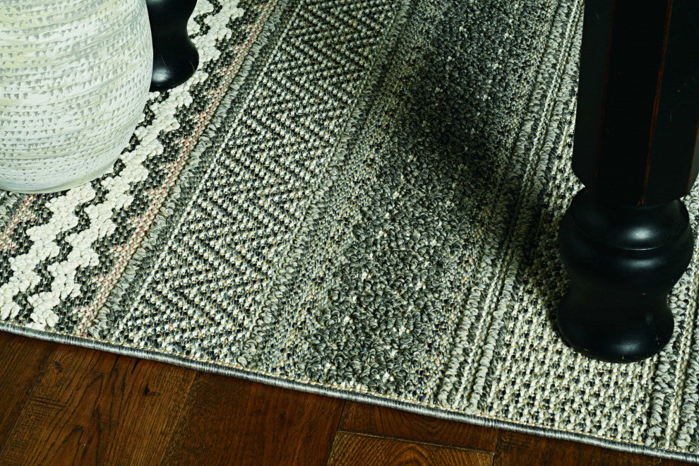 HomeRoots 7' Round Polypropylene Grey or Blue Area Rug