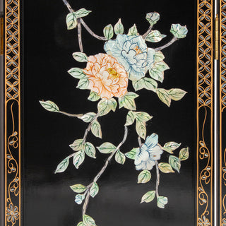 6' Tall Black Lacquer Room, Birds and Flowers