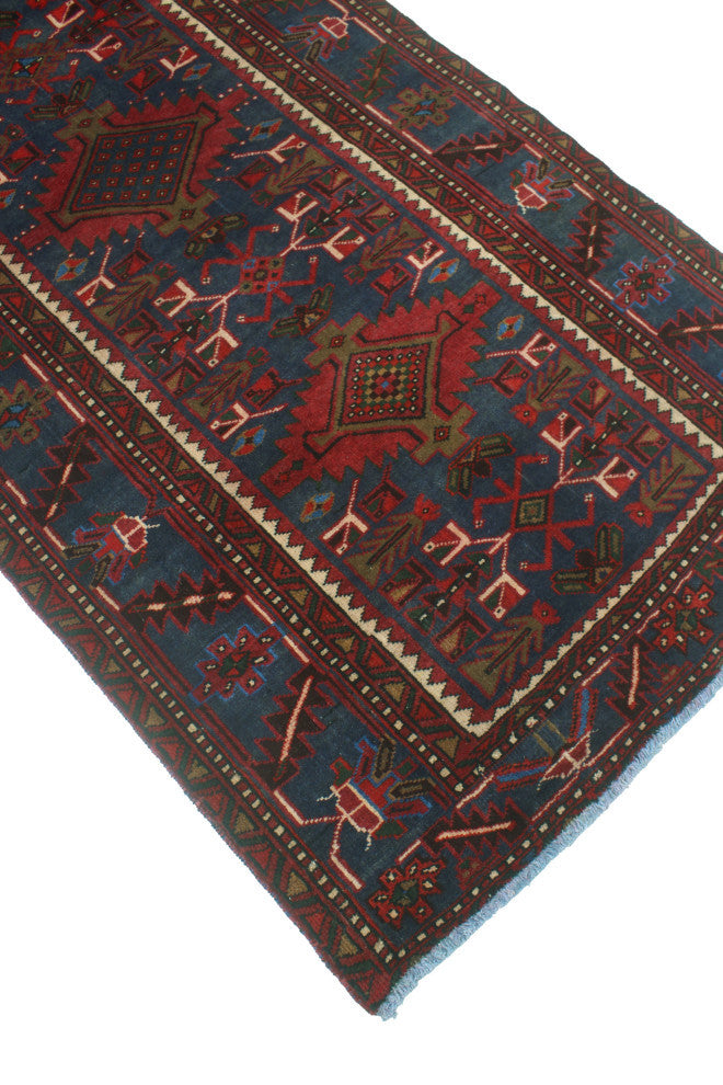 Fine Vintage Distressed Pareevas Red/Navy Runner, 3'7x10'9