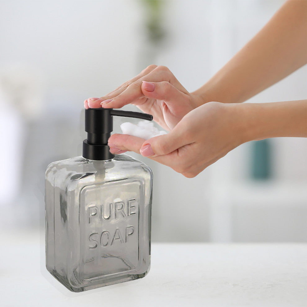 Vintage-Style Glass Soap Dispenser with PURE SOAP Design - 18 fl oz, Smoked
