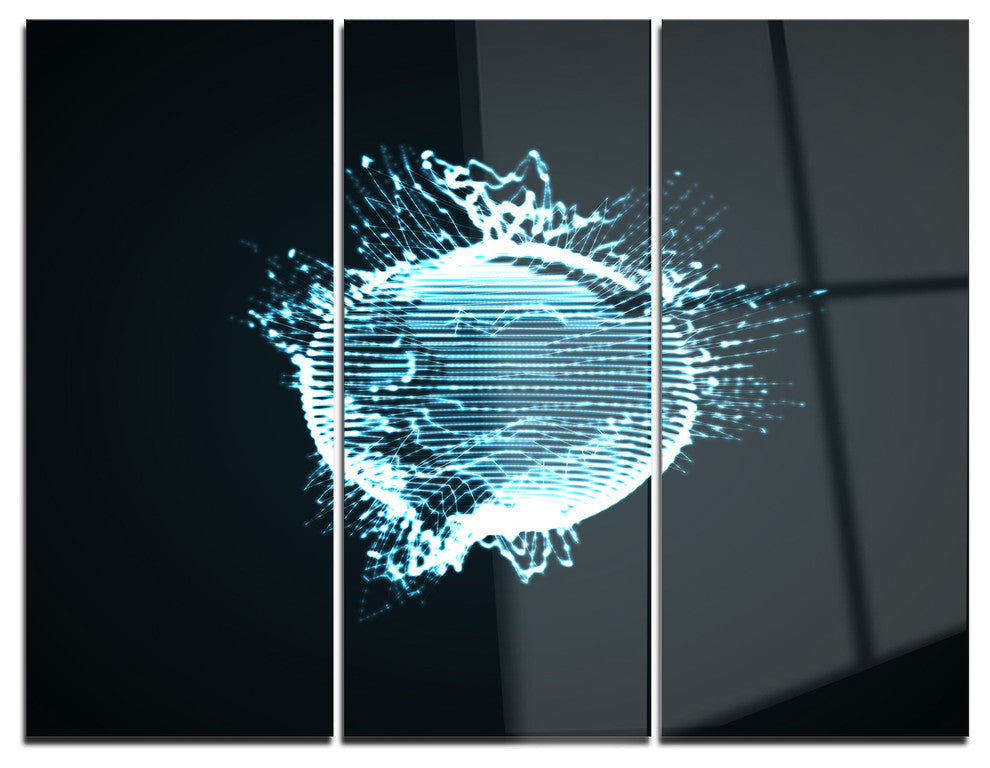 "Glowing Blue 3-D Sphere" Digital Metal Wall Art, 3 Panels, 36"x28"