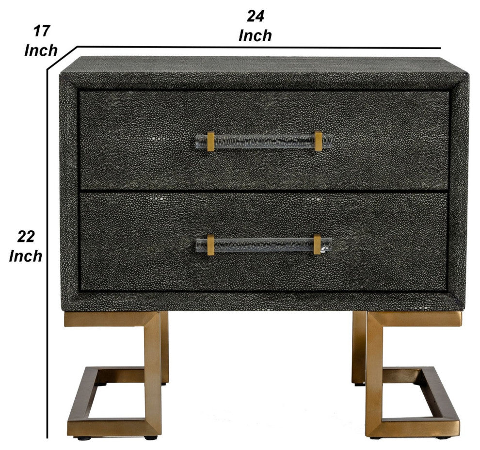 Benzara BM277334 Cid Jon 24" Nightstand, 2 Drawers, Classic, Faux Leather, Gray