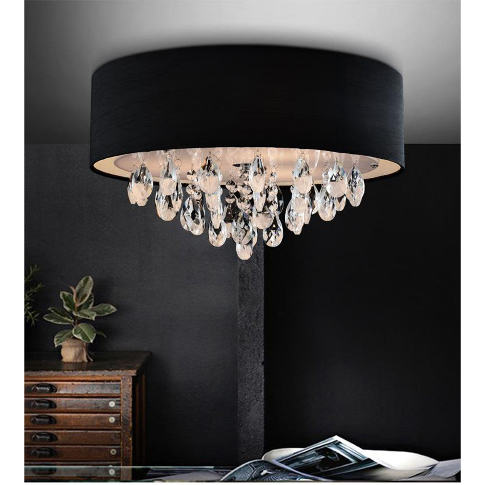 Dash Drum Shade Flush Mount, Black, 14"