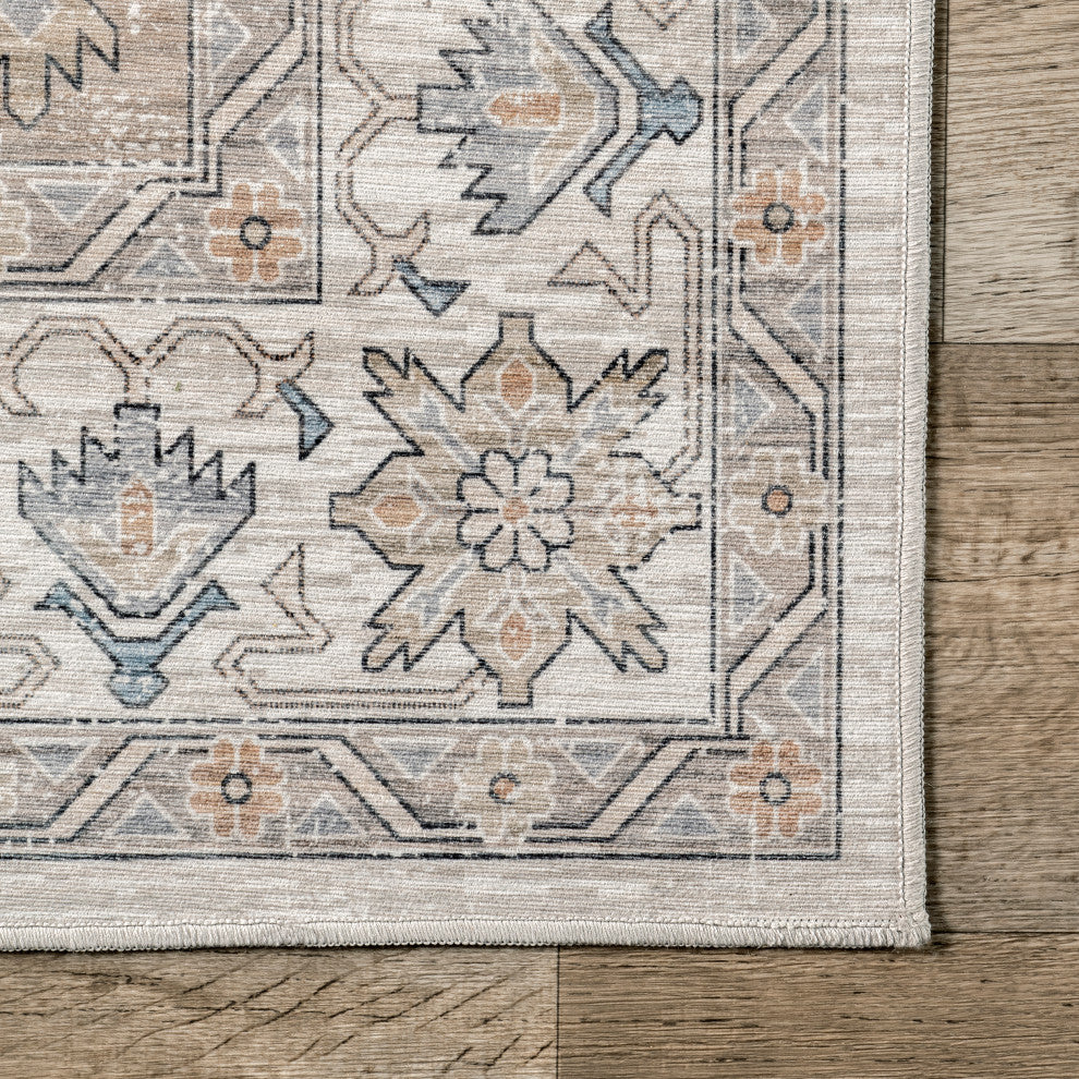 Nuloom Machine Washable Darby Persian Stain Repellent Area Rug, Beige 5'x8'