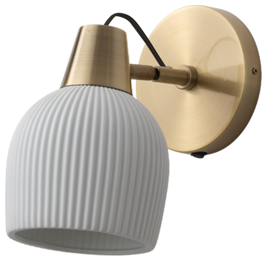 Petaluma Bone Porcelain Wall Sconce, Weathered Brass, Dimmer Switch, Portable
