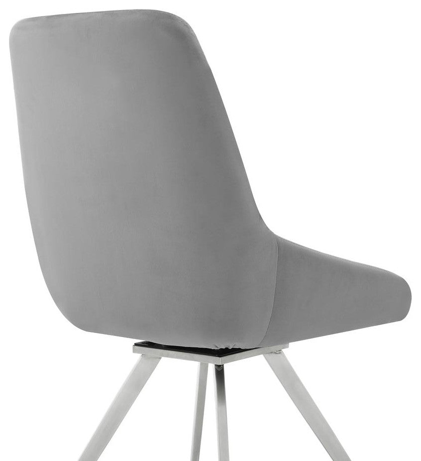 Skye Swivel Gray Velvet and Brushed Stainless Steel Dining Room Chairs - Set...