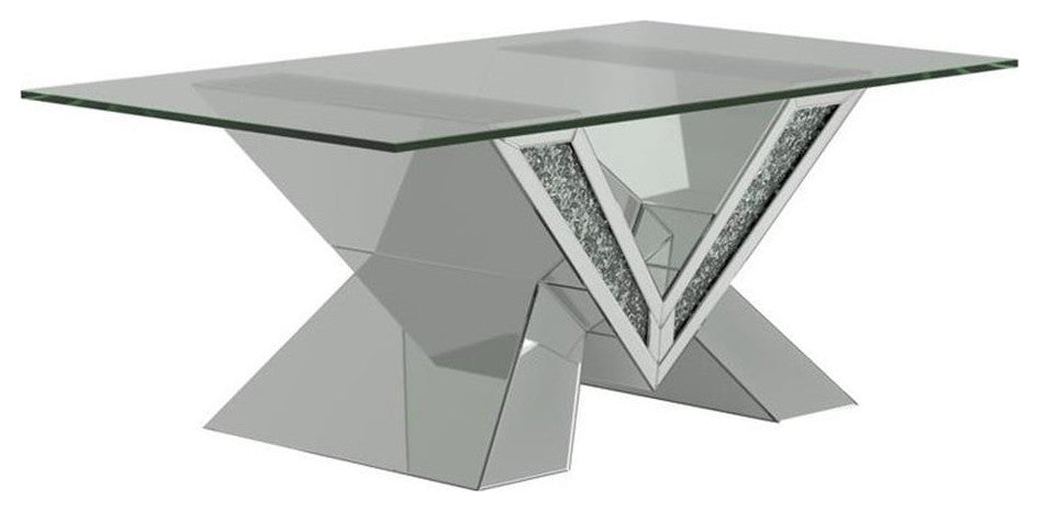Coaster Taffeta Contemporary V-shaped Coffee Table with Glass Top Silver