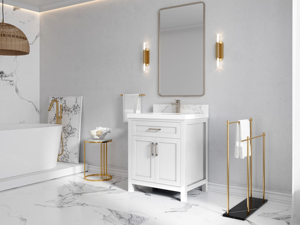 Cambridge 30 Single Sink Bath Vanity in White 1.5" Empira Quartz