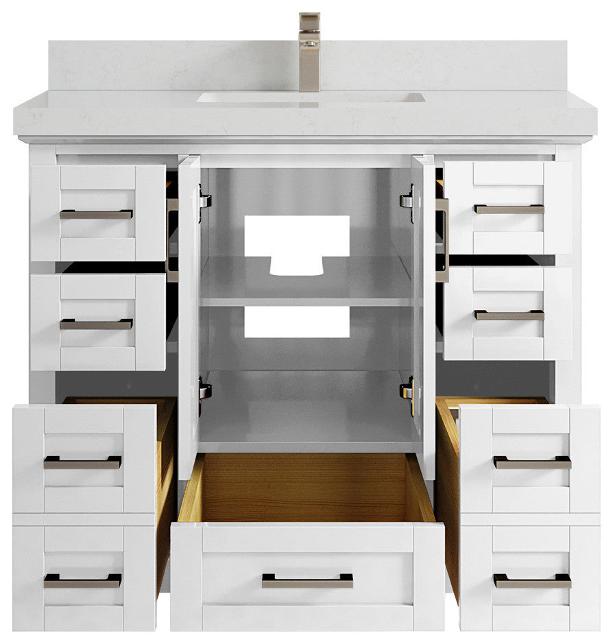 Boston 42 Single Sink Bath Vanity in White 2" Carrara Quartz