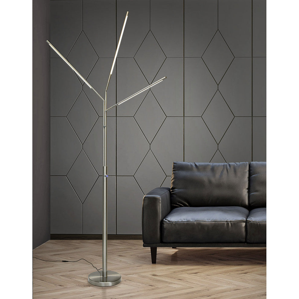 HOMEGLAM  Terminals 3-lights  24W  LED Adjustable Floor Lamp, Brushed Nickel