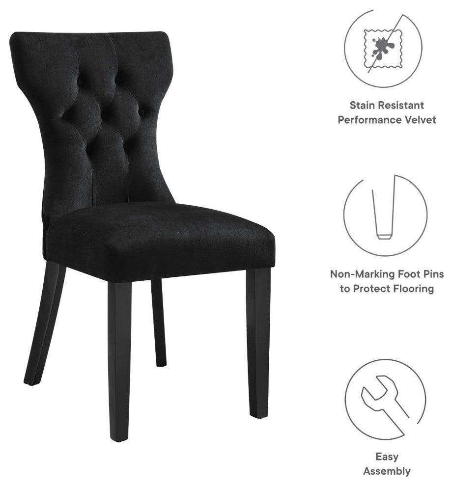 Silhouette Performance Velvet Dining Chairs, Set of 2, Black