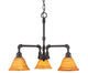 Vintage 3 Light Chandelier, Dark Granite Finish With 7" Firre Saturn Glass