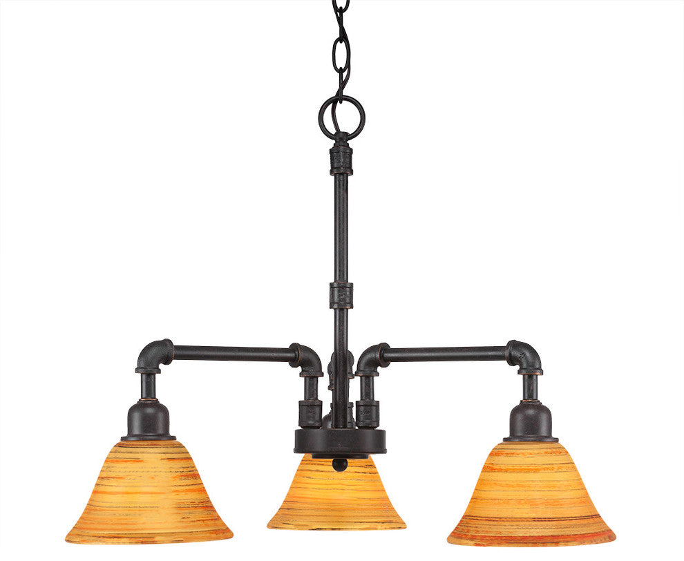 Vintage 3 Light Chandelier, Dark Granite Finish With 7" Firre Saturn Glass