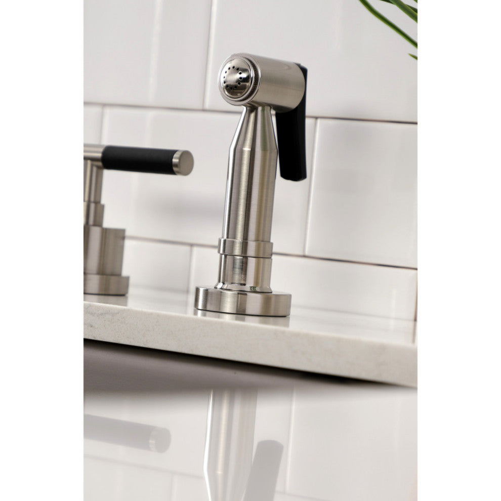 KS8728CKLBS Kaiser Widespread Kitchen Faucet With Brass Sprayer, Brushed Nickel