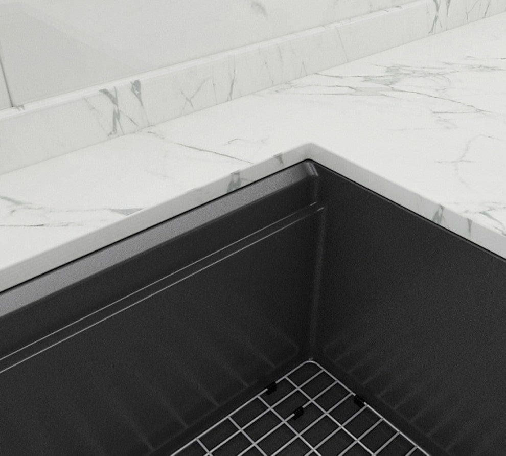 Workstation 32" Undermount Single Bowl Black Kitchen Sink With Faucet