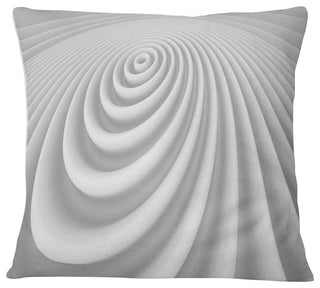 Fractal Rounded White 3D Waves Contemporary Throw Pillow, 16"x16"