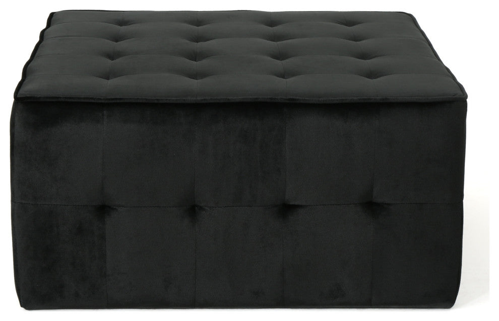 GDF Studio Justin Glam Tufted Velvet Ottoman, Black