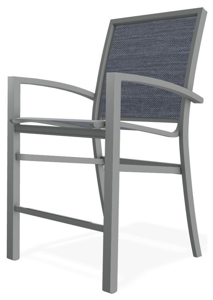 Kendall Sling Balcony Height Stackable Outdoor Stool, Augustine Denim/Graphite