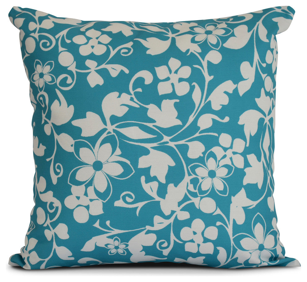 18x18", Floral Outdoor Pillow, Blue
