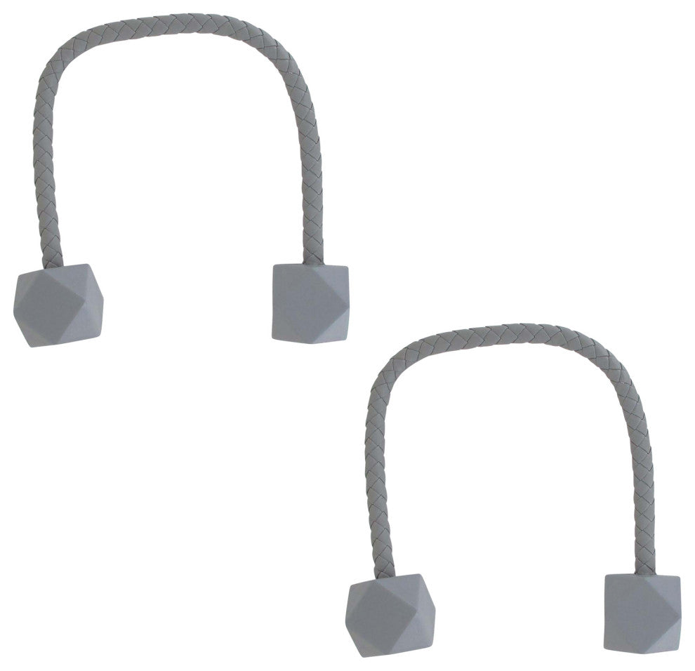 Faux Leather Curtain Tiebacks with Wooden Tips "“ No Installation Needed, Gray, Pack of 2